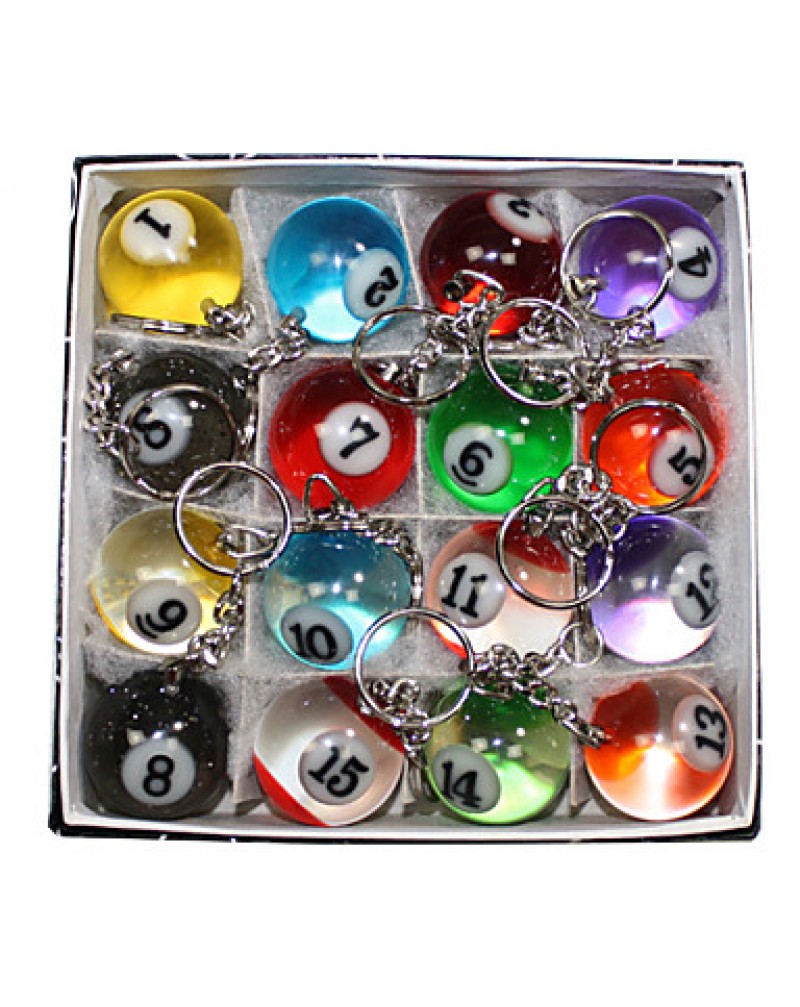 16 X Cute Multicolor Simulation Billiards Metal Key Chains Key Ring